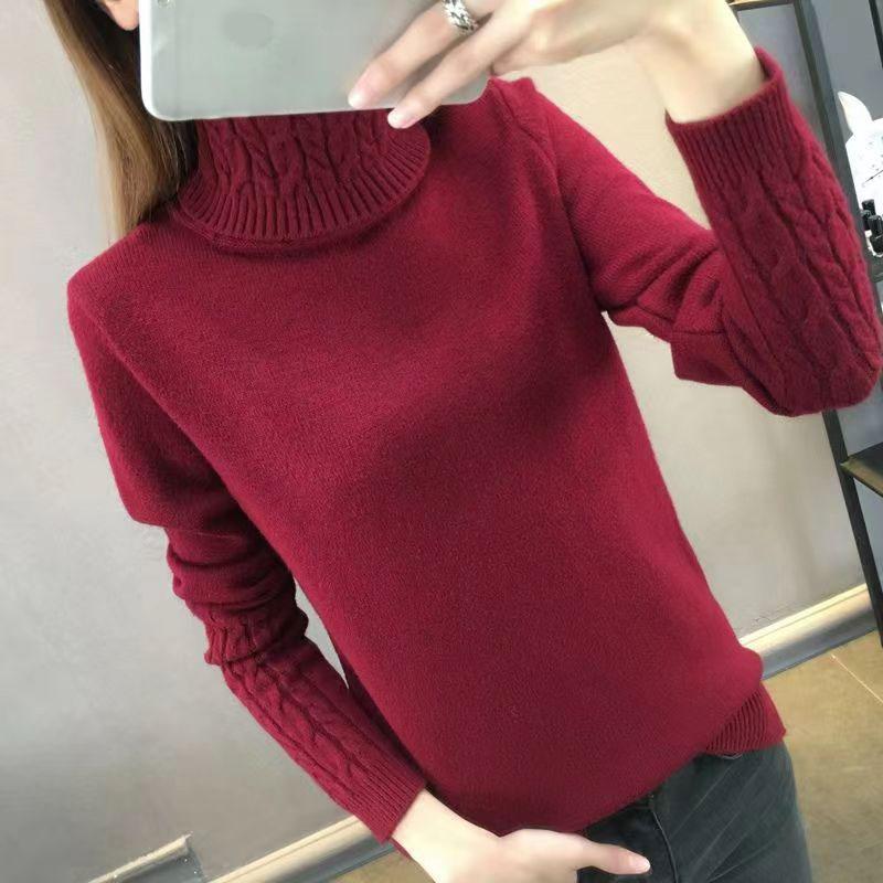 Jesień Zima Kobiety Golf Sweter Kobiety Długi Rękaw Pogrubiony Slim Dzianiny Damskie Swetry i Pulowery Kobiecy Sweter Trykot Topy