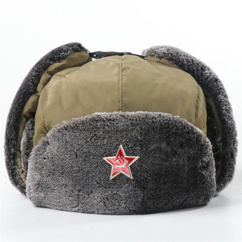 Winter Warm Military-Style Earflap Hat Men Women With Embroidered Soviet Emblem Windproof Outdoor Cap