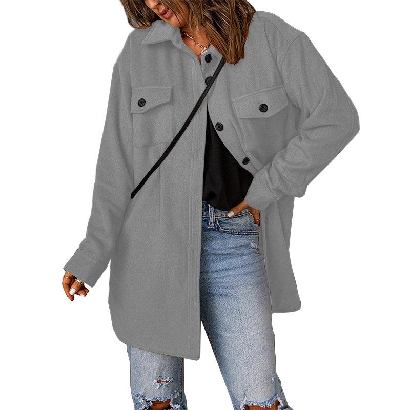 Corduroy Jacket Women's Solid Color Single Breasted Casual Lapel Woolen Jacket Women