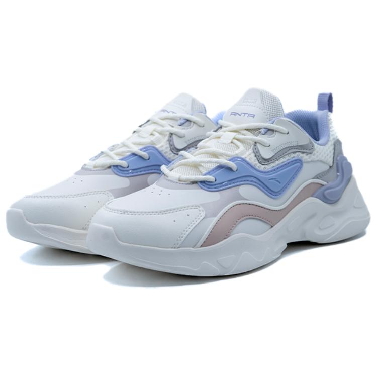 Anta Breakthrough Leather Casual Slip-Resistant Durable Low-Top Lifestyle Shoes Women sneaker White Purple Blue 122518860R-2