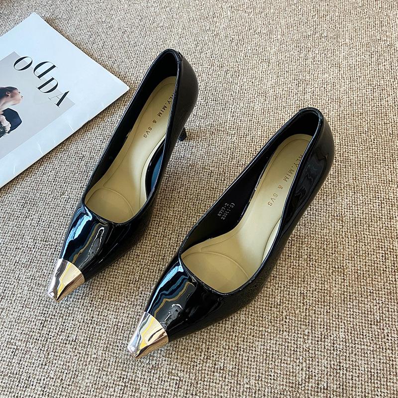 G8727-2 metal head high heels women's 2025 summer new square head French temperament thin heel single shoes versatile women