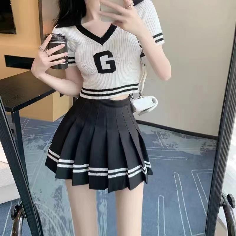 High-waisted A-word Women Pleated Skirt Elastic Waist Thin Slim Shorts Inside Anti-glare Spring Summer