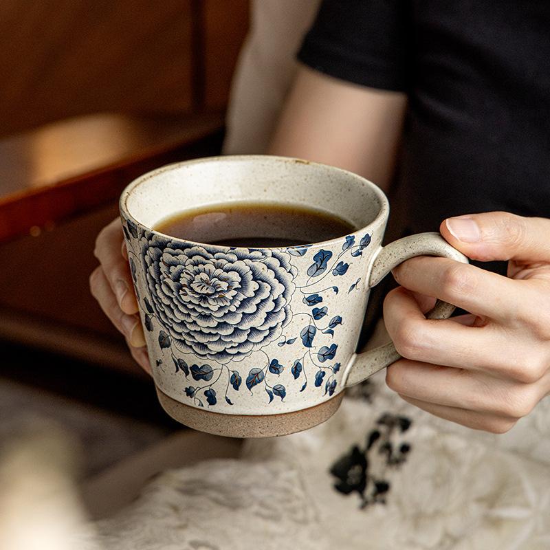 Bohemian Vintage Stoneware Coffee Mug High Aesthetic for Breakfast Office Water Home Use Artistic Ceramic Cup Gift