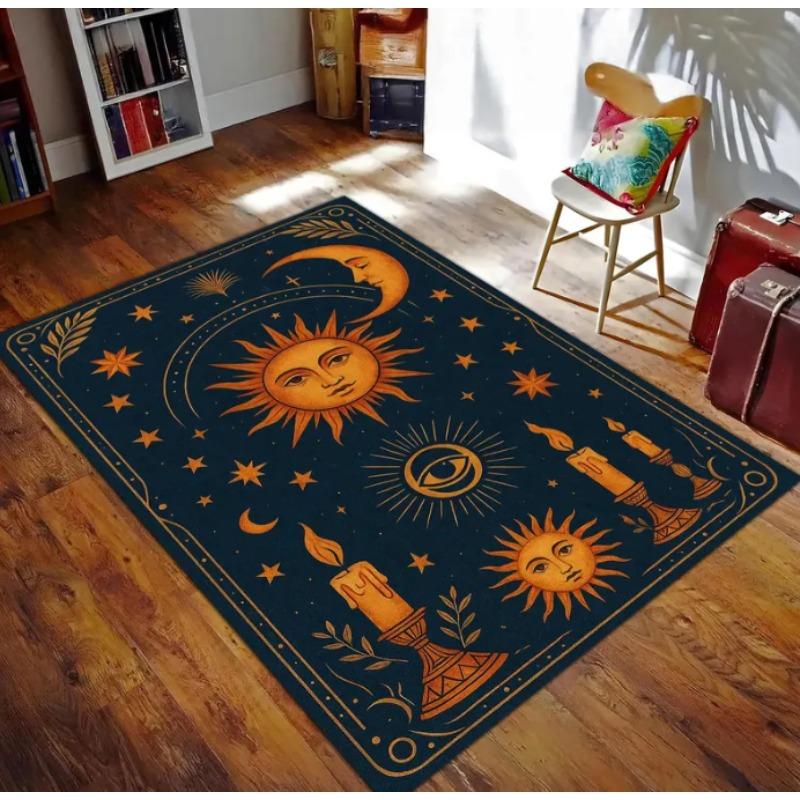 Lila Sonne und Mond Teppich Astrologie Fußmatte mit kosmischen Planeten Sternen und Bohemian Style Vibes für Eingänge oder Zimmer Bodenmatten