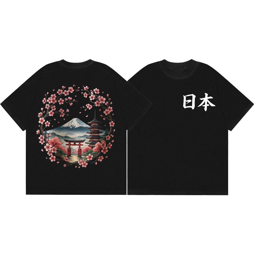 Japan Mount Fuji Sakura Graphic T Shirts Harajuku Anime Style Short Sleeve Tshirts Unisex Unisex Casual Cotton Tshirt Streetwear
