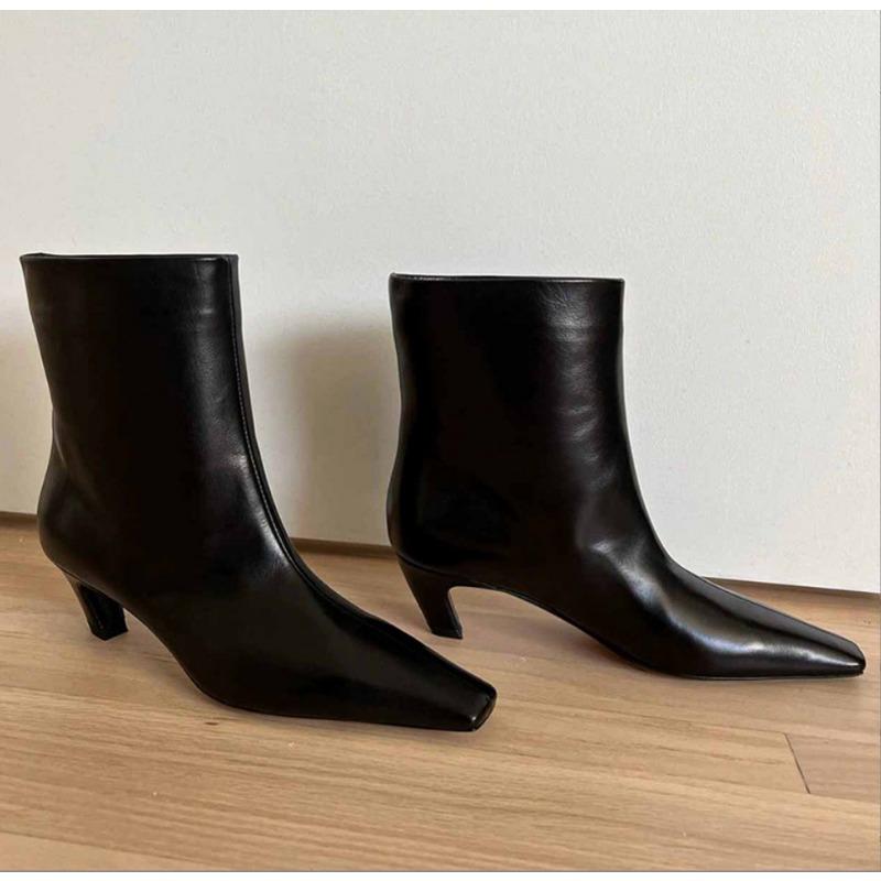 Fashion Pointed Toe Cat Heel Party Boots for Women Soft Leather PU Design Low Heel Wide Mouth French Style Ankle Boots Botines Mujer