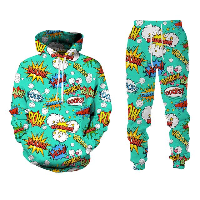 

Брендовый мужской спортивный костюм, повседневный спортивный костюм, толстовки в стиле хип-хоп с героями мультфильмов, брюки, комплект из двух предметов, модный свитшот с капюшоном, костюмы, мужская одежда L
