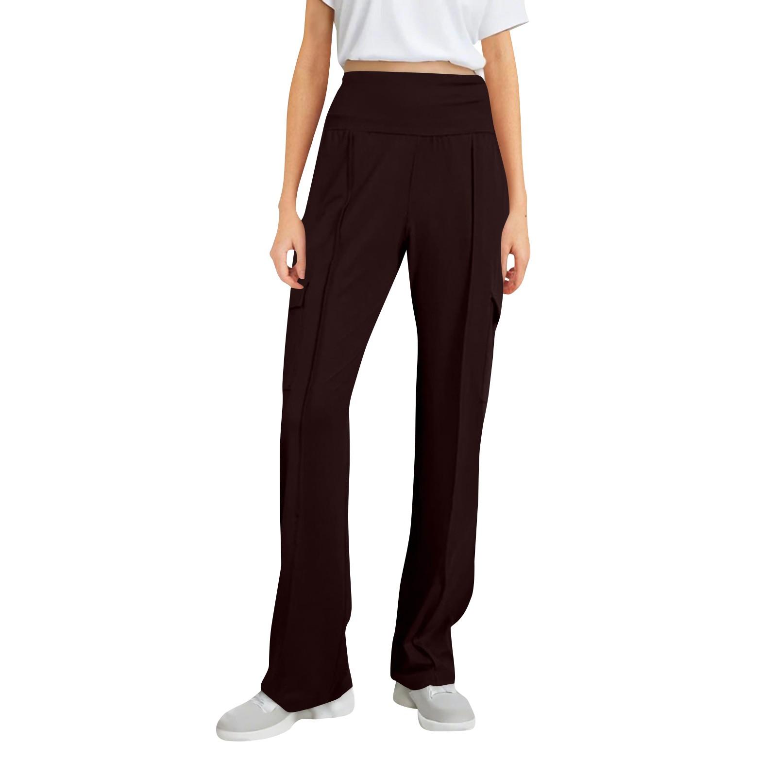 

Женские однотонные повседневные спортивные брюки с карманами на поясе и несколькими карманами для женщин L кофейный