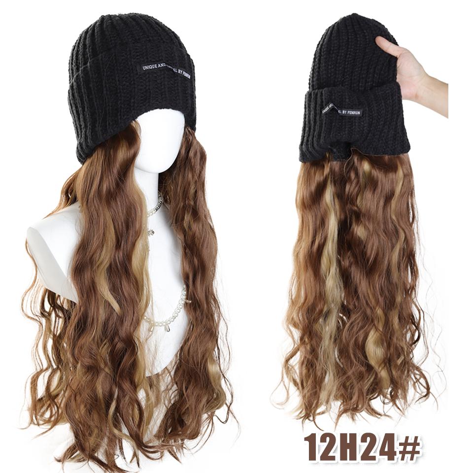 Synthetic Wig Hat Wig Warm Knitted Hat with Water Ripple Curls Women's Hat Wig Suitable for Daily Wear in Winter and Autumn