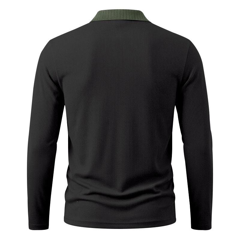 Men S Long Sleeve Polo Shirt Ribbed Collar Solid Color Casual Spring Autumn
