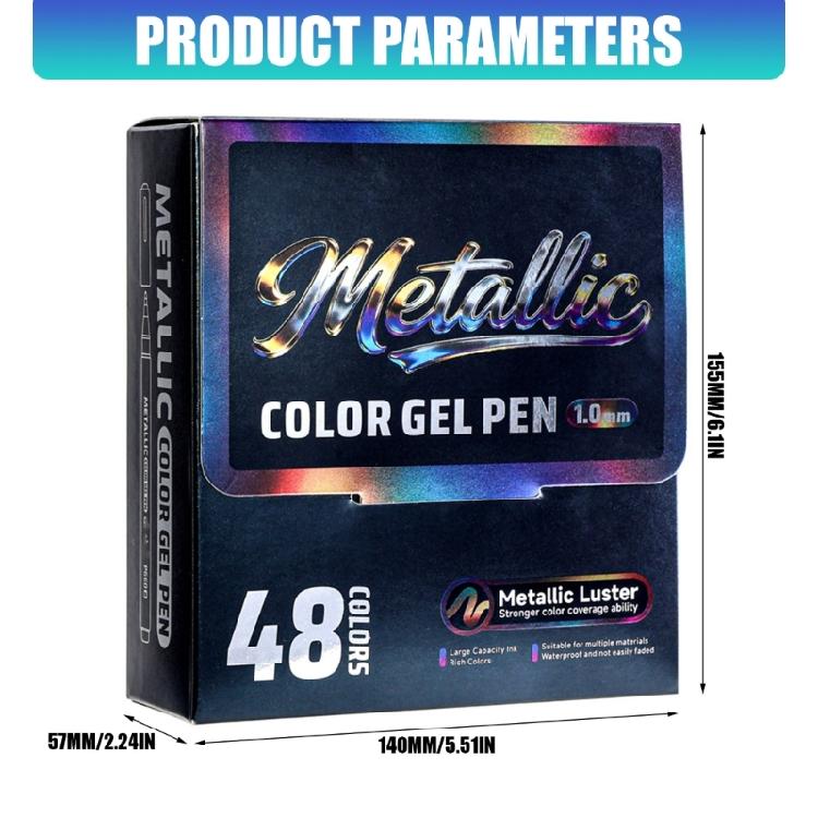 48 Color Metallic Gel Pen Multicolor Acrylic Gel Pen For Artist Student Journaling Sketching And Creative Art Project