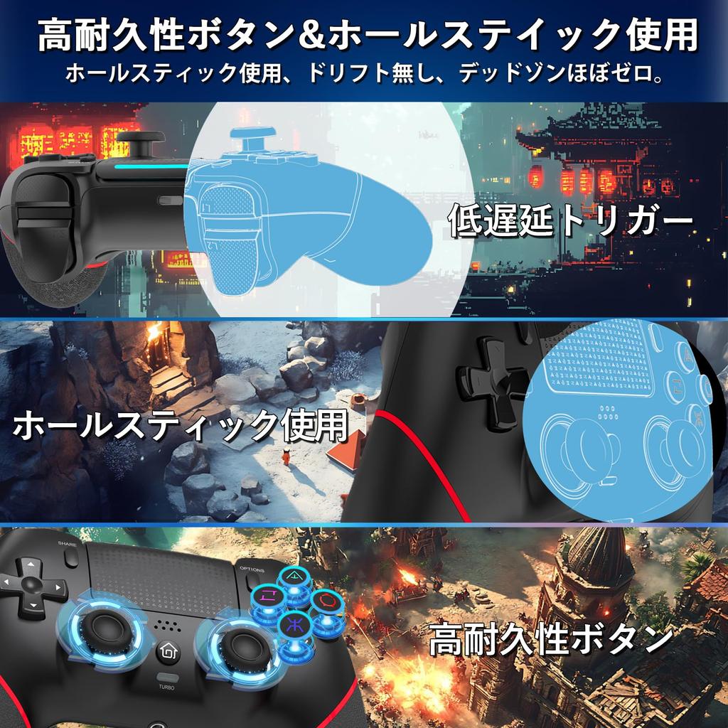 Sungale PS4 Controller 2025 Upgraded with Back Bluetooth Macro 1000mAh Compatible with Headphone Hole PC 16 Hours of Continuous Japanese Instruction