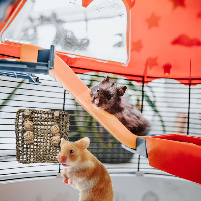 Hängende Grasmatte mit Weidenbällen Kauspielzeug Haustierbedarf für Kaninchen Chinchilla Meerschweinchen Zähne