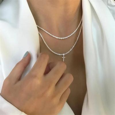 Fashion Sparkling Cross Pendant Necklace For Women  Color Multi Layered Clavicle Chain Choker Girls Korean Party Jewelry