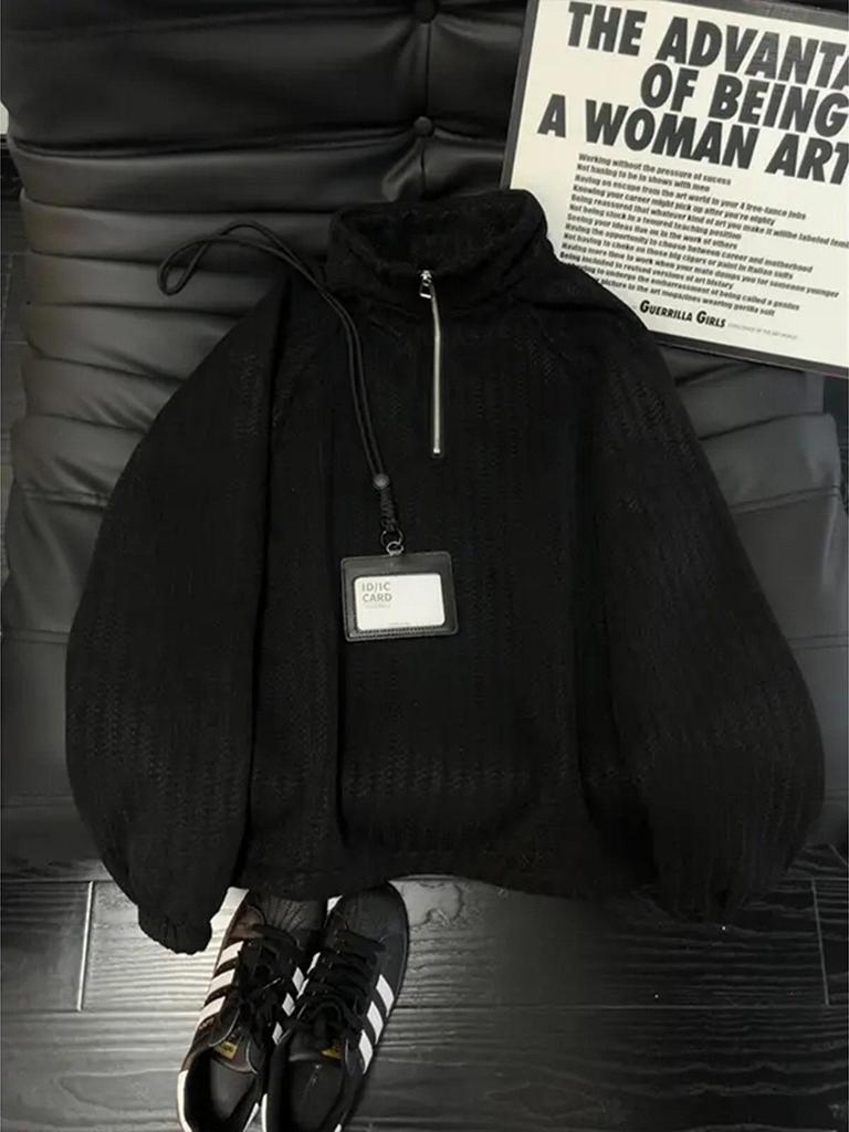 Men's Herringbone Pattern Fleece-Lined Hoodie: Autumn/Winter, Half-Zip, Long-Sleeve, Thickened, Stylish, High-End Jacket.