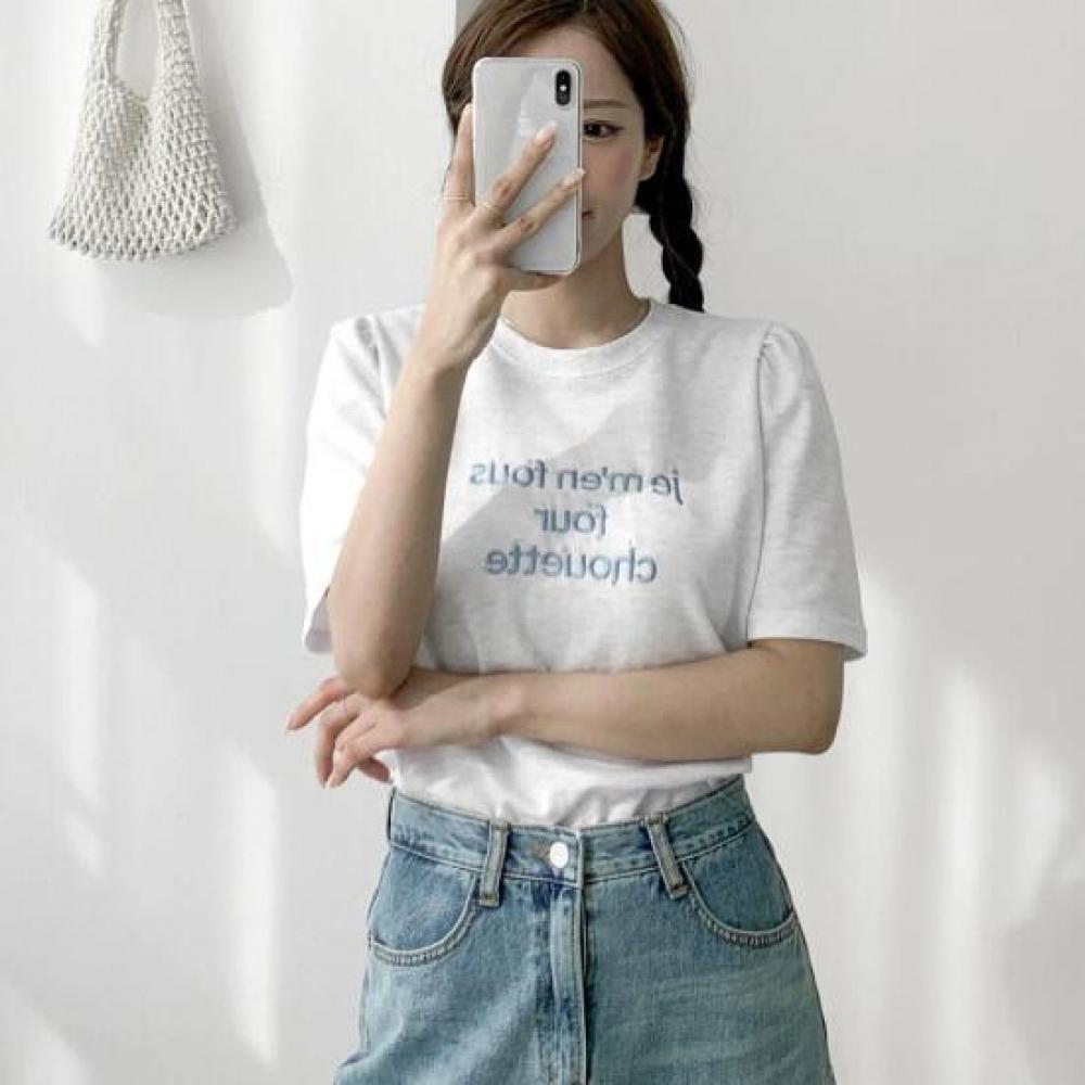 New Arrivals Open Run Embroidered Puff ShorT Sleeve T shirT Slim Round kiTsch