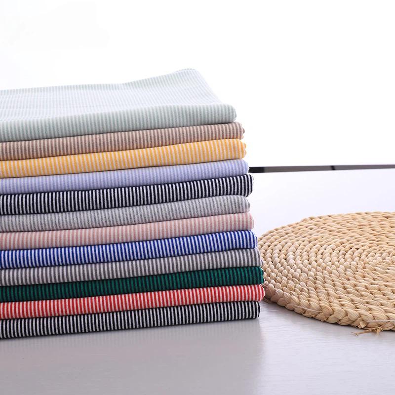 Pure Cotton Elastic 1mm Striped Knitted Fabric for Sewing Children's Clothing T-shirts Dresses Doll Clothes Handmade DIY Fabrics