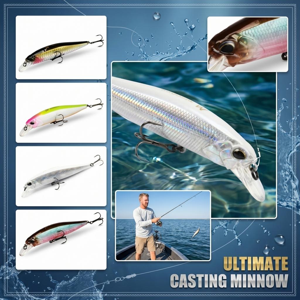 Fishing Lure Floating Minnow Hard Bait Long Cast Artificial Lure for Pike Bass Sea Fishing with Realistic Design and Durable Hooks