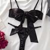 New sexy bra ow fun suit black hollow bow strap underwear set