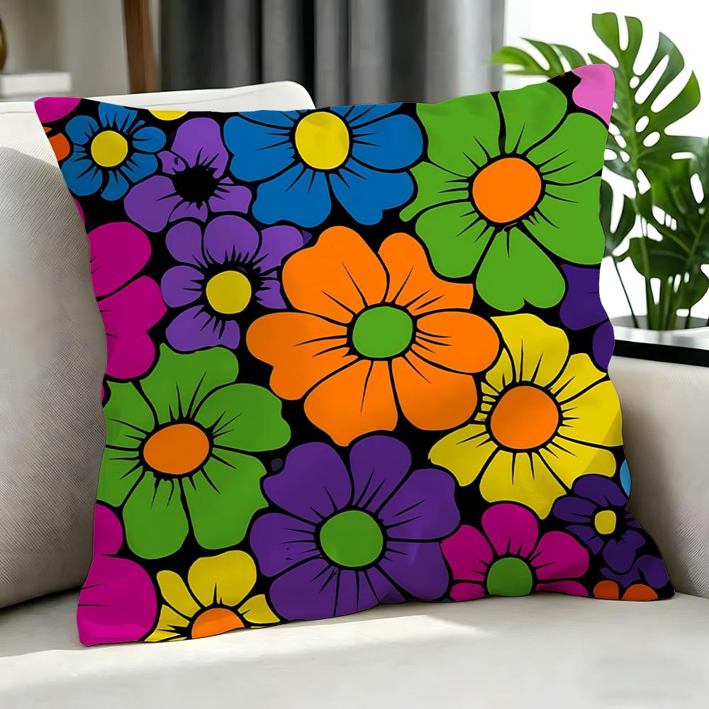 Art RRetro Pop Color Daisy Allover Print Cushion Cover Cushion Cover Set Pcs x x x Pillowcase Decorative Sofa Home