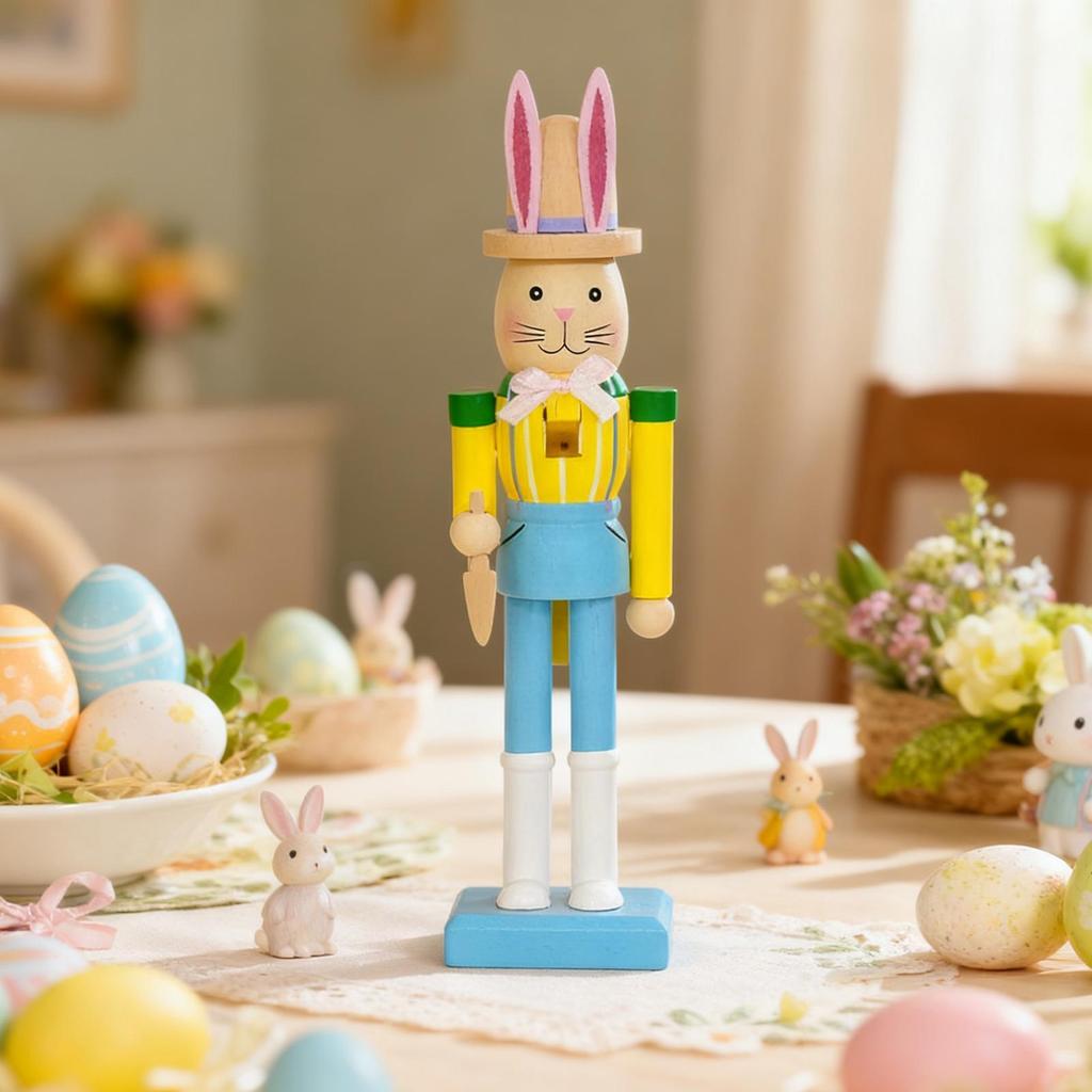 Easter Nutcracker Holiday Decorative Rabbits Figurine Easter Bunny Wooden Nutcracker Decoration For Spring Mantel Fireplace