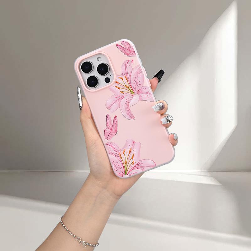 Fashionable Pink Lily Jelly Two-in-One Phone Case for Apple iPhone 13, 15, 16 - Cute & Fun Soft Shell