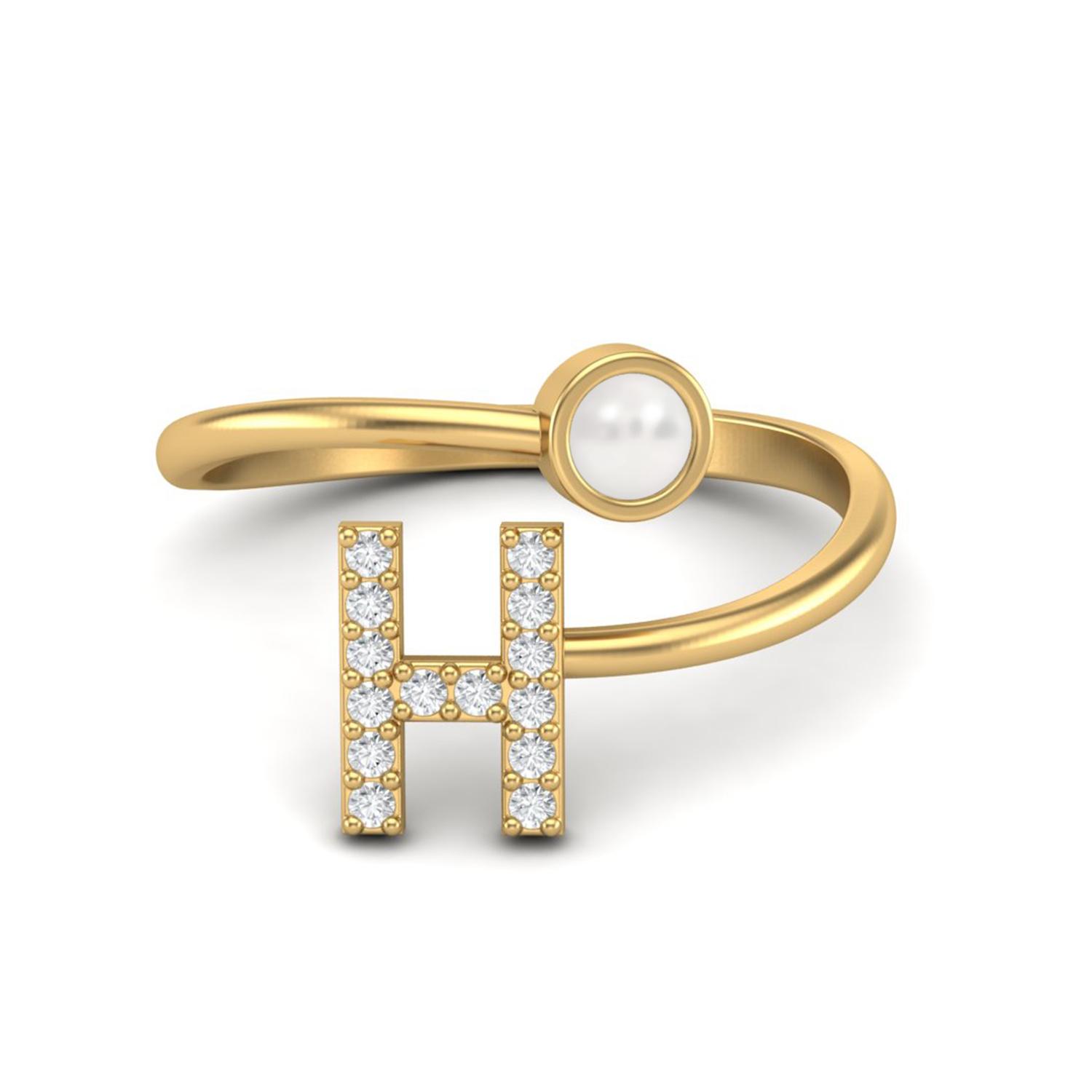 

Capital H Initial Letter Pearl Women Adjustable Front Open Ring 925 Sterling Silver Gold Vermeil 8 жёлтый