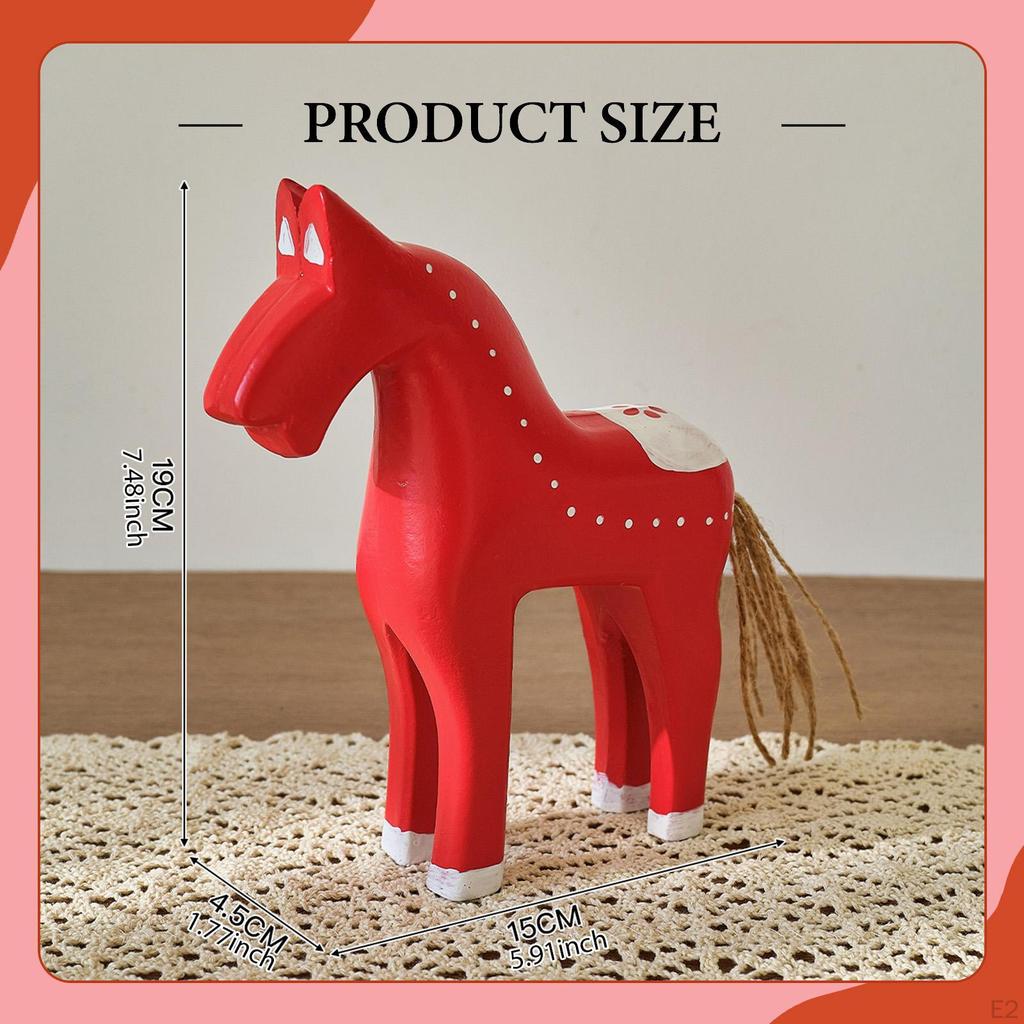 Wooden Horse Statue Figurine Animal Sculpture Artwork Bookshelf Desk Figure Table Ornament