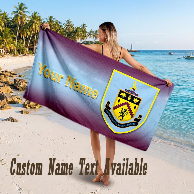 Burnley Football Design Beach Towel Custom Text Large Towel for Beach Vacation