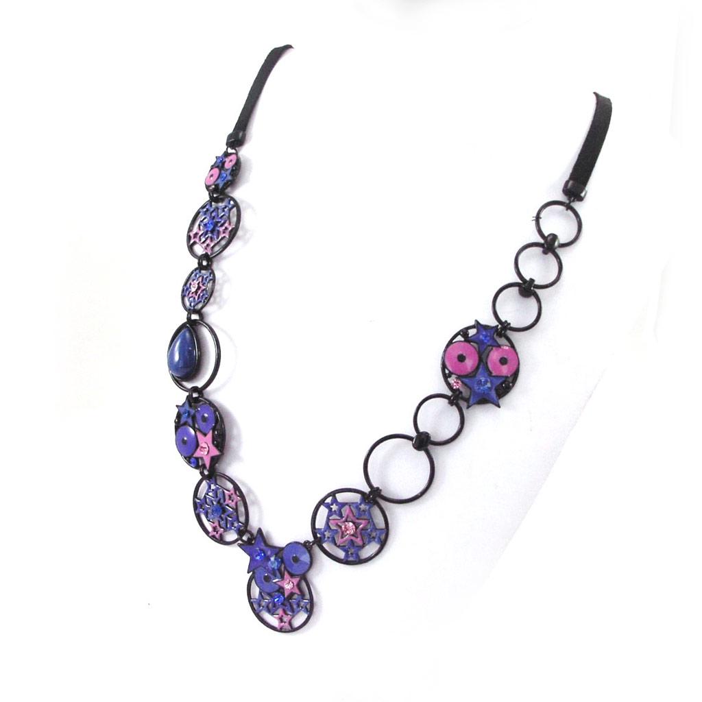 NOA [G5993] - Designer Long Necklace 'Arlequin' Blue Pink