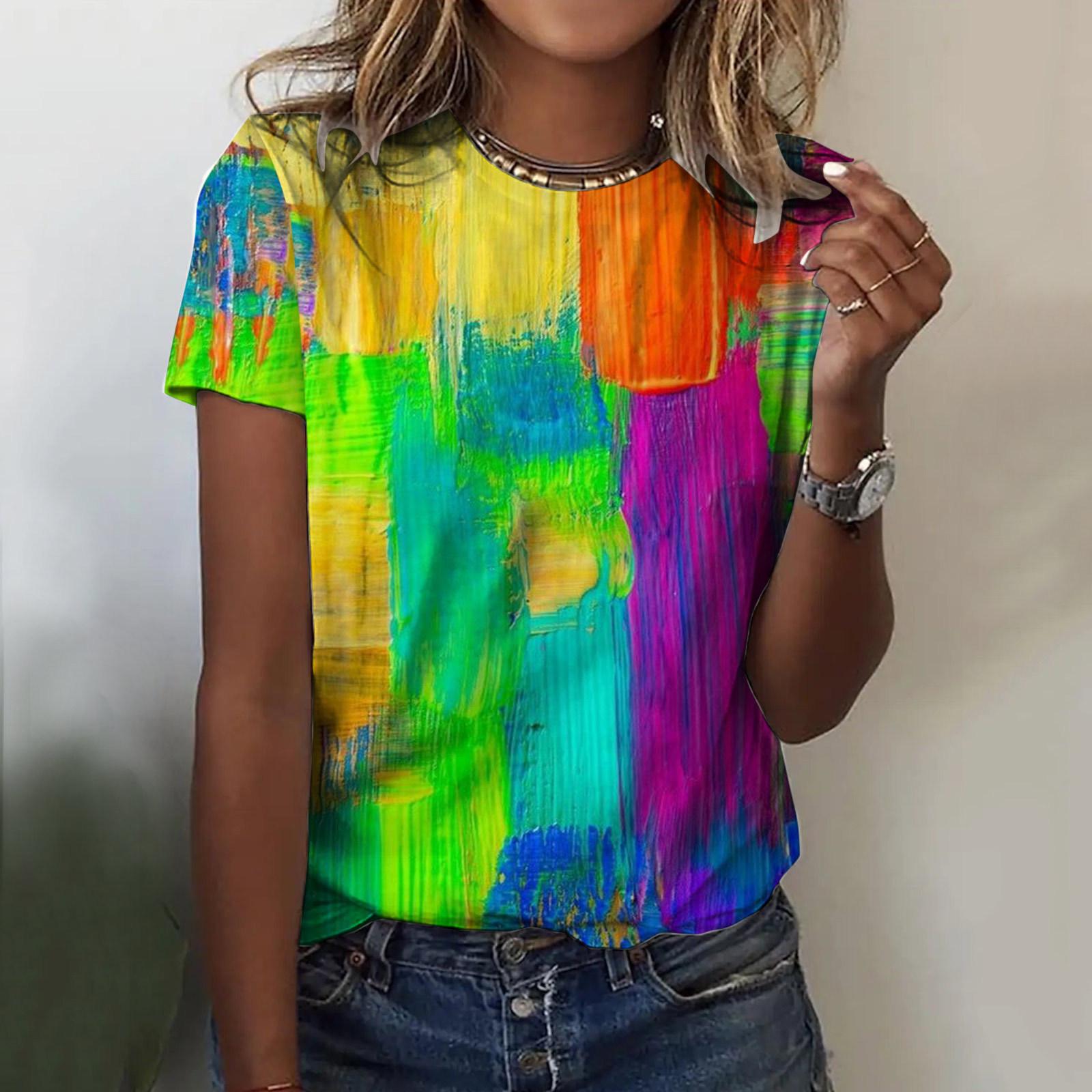 

Женский топ, красочная футболка с 3D принтом, новинка лета, пуловер с короткими рукавами и круглым вырезом, уличная универсальная повседневная удобная женская рубашка 6XL XXL