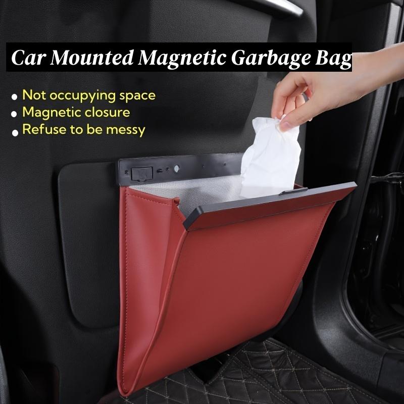 1Pc Garbage Bag Leather Leak-proof Magnetic Adsorption Storage Bag Space Saving Storage Pocket Seat Hanging Trash Can