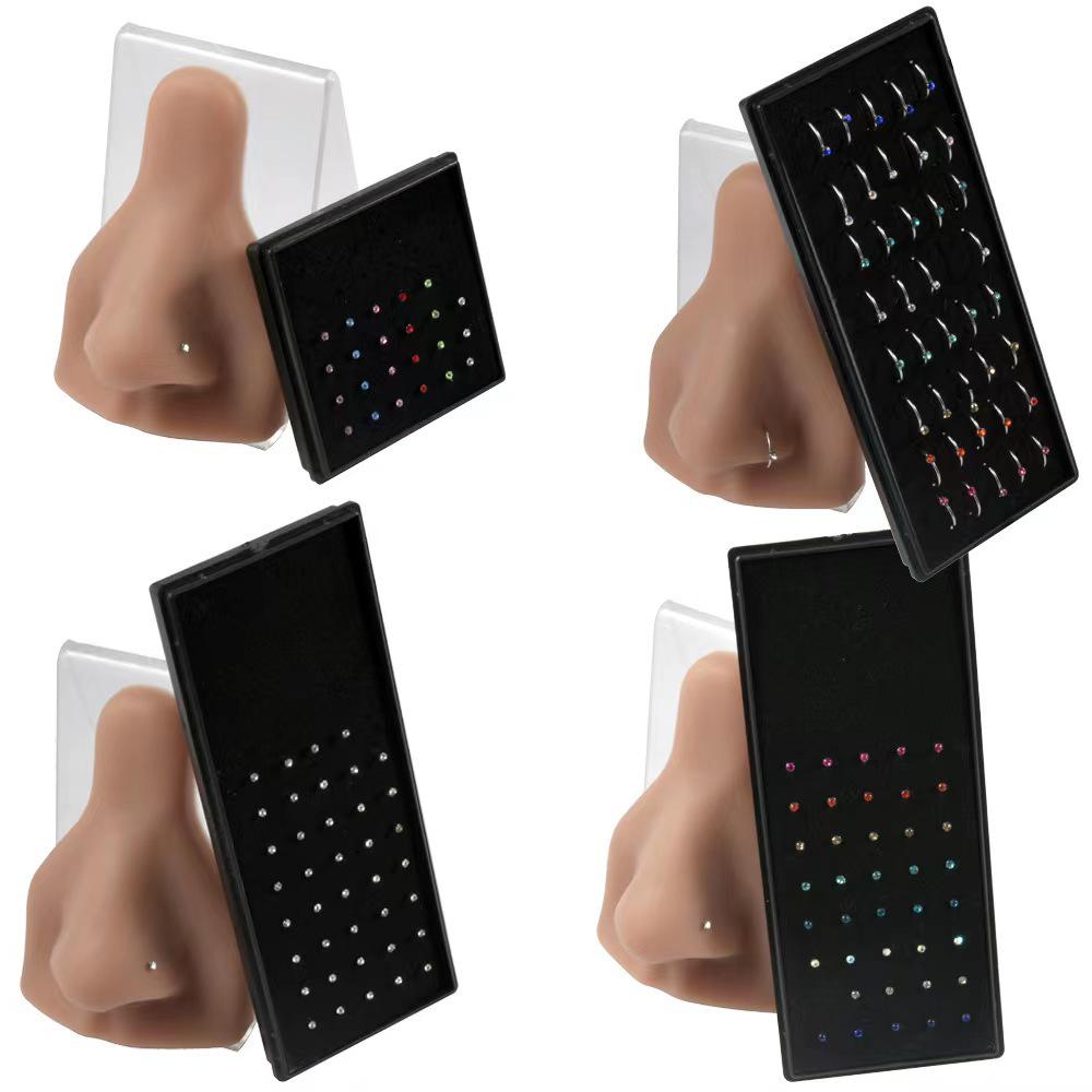 40-Piece Rhinestone C & L-Shaped Nose Rings, Diamond Septum & Stainless Steel Stud Piercing Jewelry