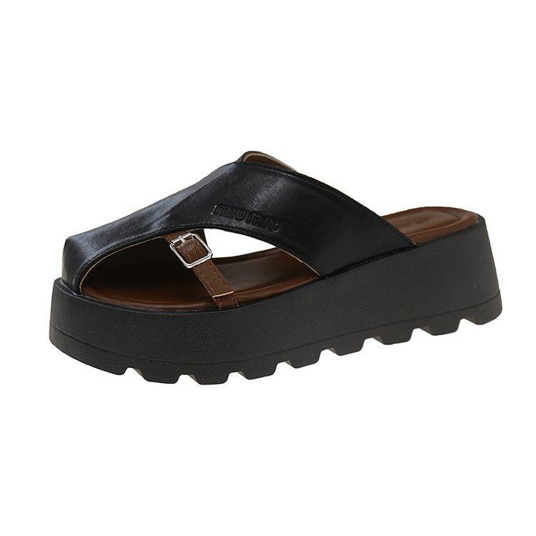 [Ushilai] Retro thick-soled bag head half slippers women's 2025 spring new fashionable and comfortable versatile one pedal