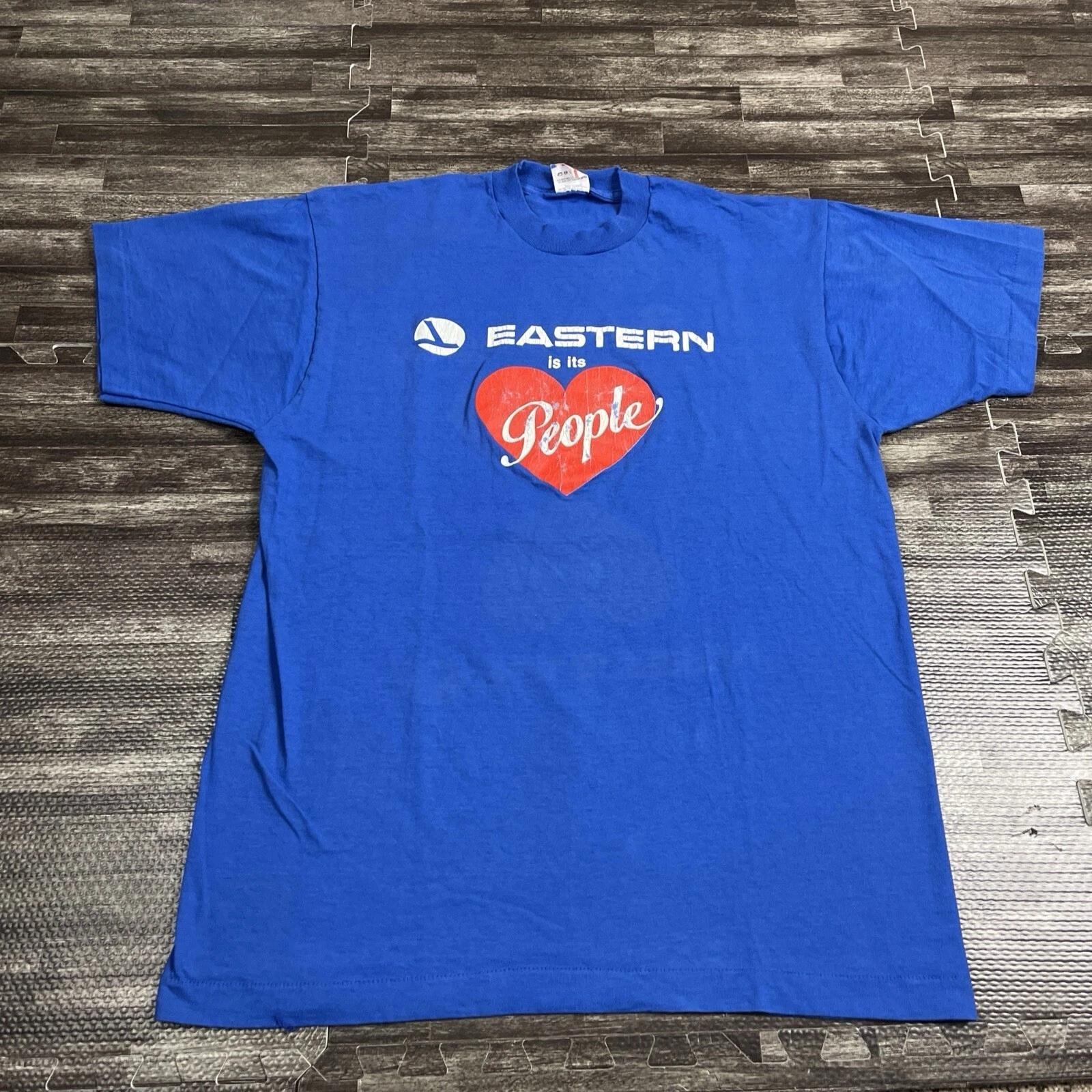 

Vintage 90s Eastern Airlines Single Stitch Graphic Tshirt Blue XL Employee Tee 2XL