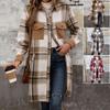Lässiger Trend Vielseitige Herbst- und Winterjacke aus Wolle mit langem Karomuster für Damen