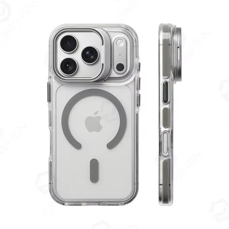 Luxury Magnetic Shockproof Clear Bumper Case for iPhone 17 Pro Max Air 16 15 14 Plus 13 12 For Magsafe Lens Protect Stand Cover