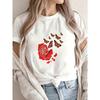 White T Shirt With Red Rose And Butterflies Print For Casual Wear
