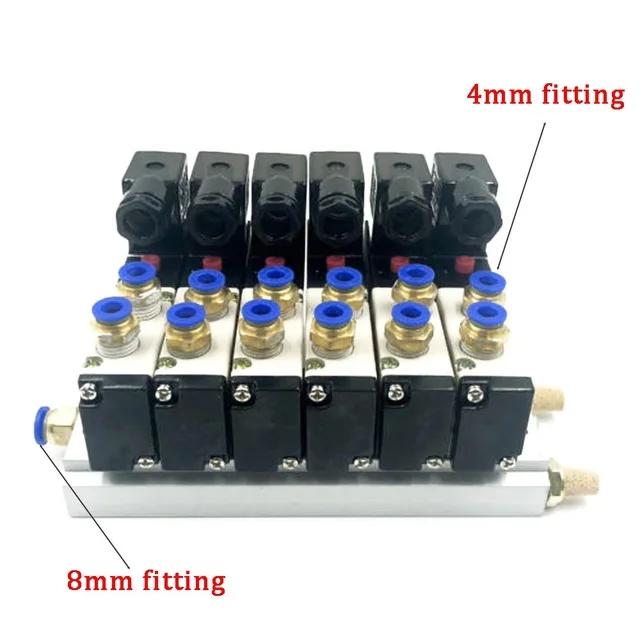 12/24V DC 110/220V AC Multi Option 4V210-08 Pneumatic Solenoid Valve Block With Muffler Fitting Base Manifold 2/3/4/6 Way