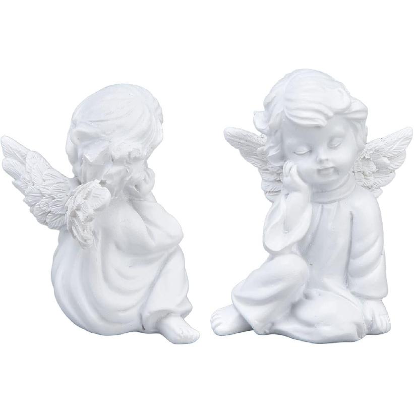 Cherub Statue Synthetic Resin Material Lovely Style White Baby Figurines for Party Decorations Decorative Sculpture Ornament Toy(Right)