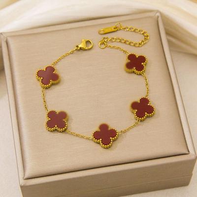 Titanium Steel Lucky Four-leaf Clover Bracelet 13mm Double-sided Non-fading Ladies' Elegant Jewelry