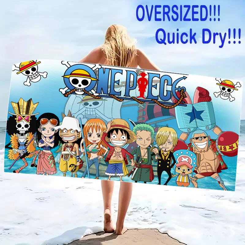 Pirate Anime Print Beach Towel, Large Soft Quick Dry Towel for Beach Camping Swimming