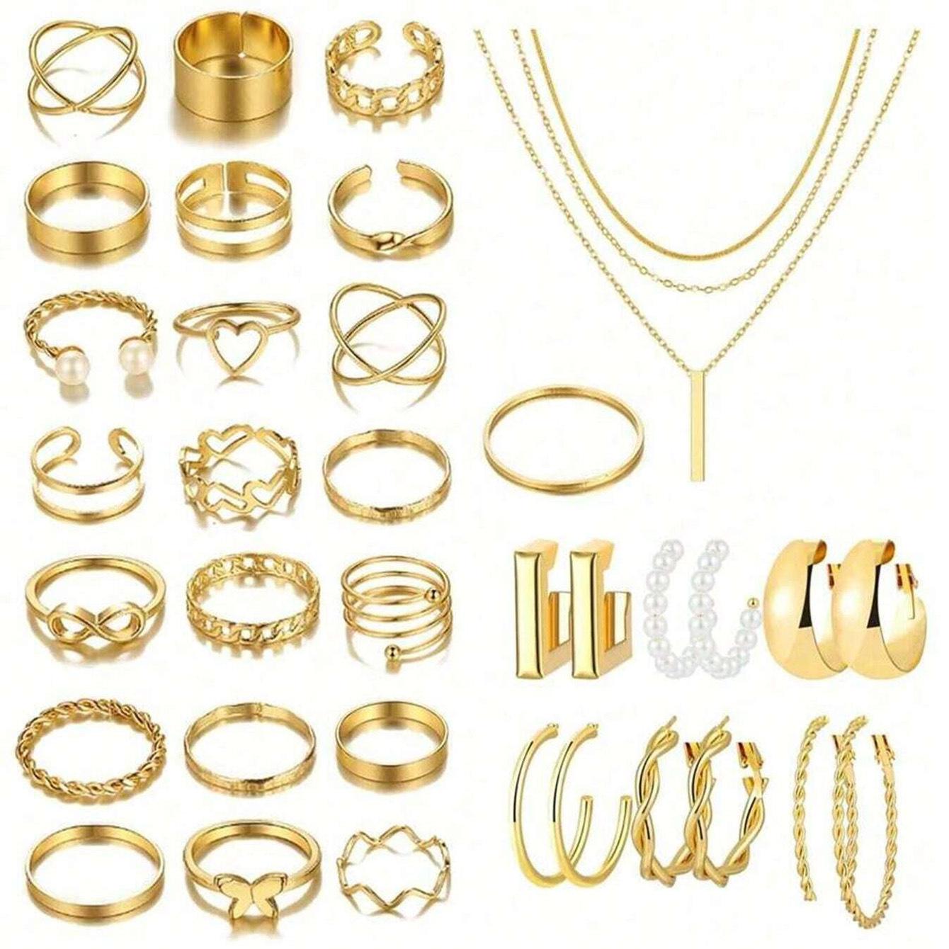Creative Simple Atmospheric Ring Earrings Gold Set (Without Box) Original Geometric Round Earrings