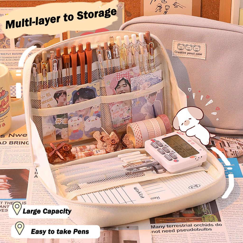 Velkokapacitní pouzdro na tužku Kawaii Kosmetická taštička Roztomilé plátěné pouzdro na pero organizér Korejský pro dívku Školní kancelářské potřeby Psací potřeby