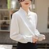 Autumn  Women's Long Sleeved Standing Neck Fashion Bubble Sleeve Chinese Style Versatile Jacquard Tops Blouse