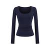 Women's U Neck Long Sleeve Tee Shirt Slim Fit Stretch Basic Solid Color Casual Tunic Top