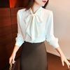 Elegant Bow Neck White Shirts Women Long Sleeve Korean Fashion Clothing Blusas Mujer Work Chiffon Blouses Office Ladies Tops Y2k