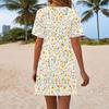 Women's Summer Casual Floral Printed Hem Knotted Short Sleeve Dresses