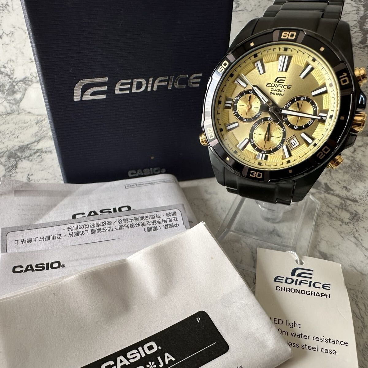 [Б/У]CASIO EDIFICE EFR-534BK-9AVDF Черно-золотой Мужские кварцевые часы с хронографом Нержавеющая сталь