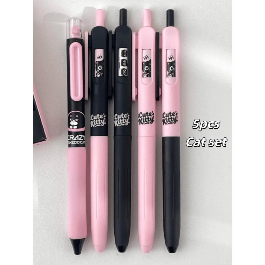 4/5pcs Cute Kitty Gel Pens Set Click-to-Change Pattern Kawaii Cat Gel Ink Pens 0.5mm Tip Black Refill School Supplies